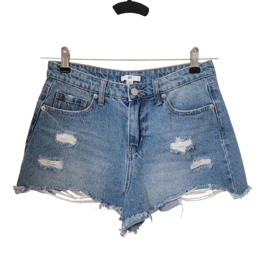BP Size 28 Blue Distressed / Destroyed Cutoff Denim Jean Shorts, Exc. Used Cond.
